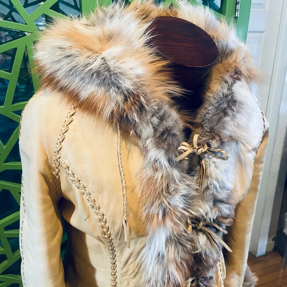 Fancy Hides for North Beach Leathers Hooded Fur Lined & Trimmed Leather Jacket